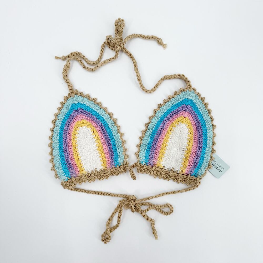 PILYQ PQ SWIM Bikini Top Size Small NWT Romance Crochet Triangle Halter Rainbow - Picture 6 of 16
